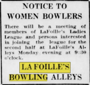 LaFoilles Bowling Alleys - Feb 1942 Ad Womens Bowling